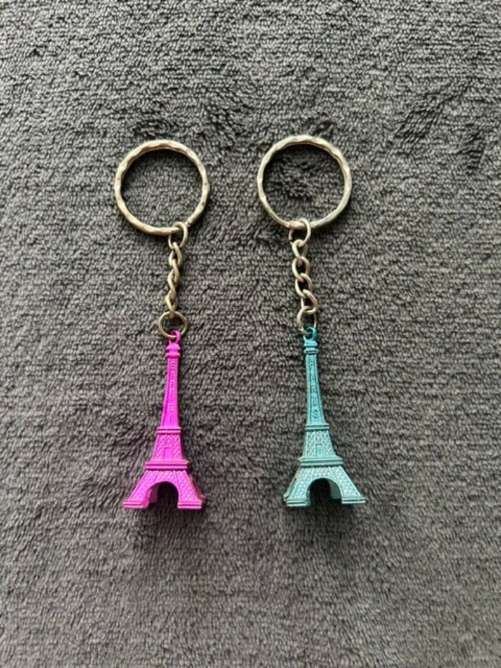 Set of Two Metal Eiffel Tower Paris France Keychains
